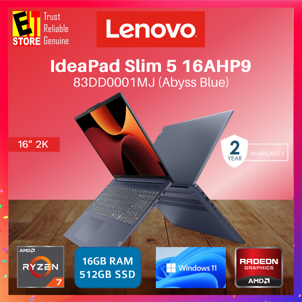 Lenovo IdeaPad Slim 5 83DD0001MJ (R7-8845HS/16GB/512GB SSD/16" 2K/AMD Radeon 780M Graphics/W11/OFF H&S/Abyss Blue/2Y) IPS5 Laptop