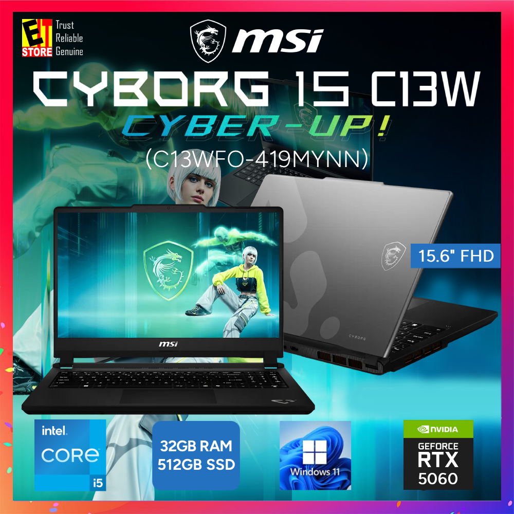 MSI Cyborg 15 AI C13WFO-419MY  (INTEL i5-13420H/16GB OR 32GB DDR5 /512GB SSD/15.6" FHD 144HZ/RTX5060 8GB/ W11/BAG/ 2Y) Gaming Laptop
