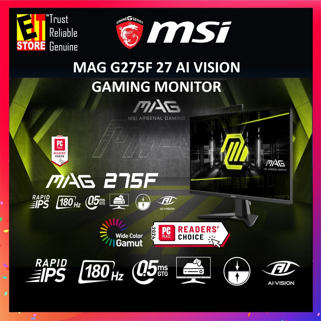 MSI MONITOR G255F 25" / MAG 275F 27"  ESPORT GAMING MONITOR - IPS , FHD, 180HZ 1MS GTG, AMD FREESYNC , DP & HDMI X2 ( 3YRS WARRANTY)