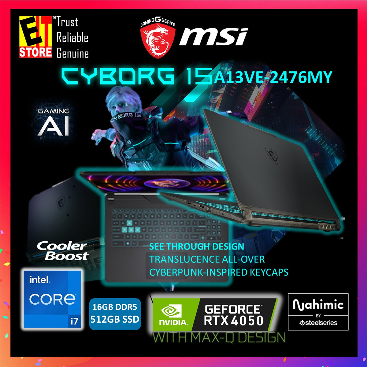 MSI Laptop Cyborg 15 A13VE-2476MY AI Gaming (i7-13620H/16GB DDR5/512GB SSD/6GB RTX 4050/15.6" IPS 144HZ FHD/ W11/BAG)