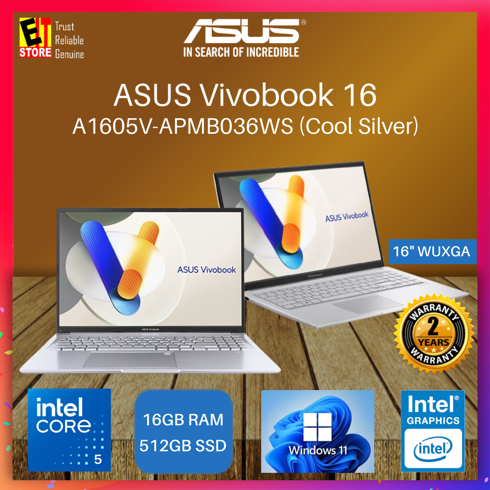 ASUS Vivobook 16 Laptop  (Intel Core 5 120U  /16GB/ 512GB /16'' IPS WUXGA/ Intel® Graphics / OFFICE H&S/ W11/BACKPACK/2Yrs) A1605V-APMB035WS /A1605V-APMB036WS