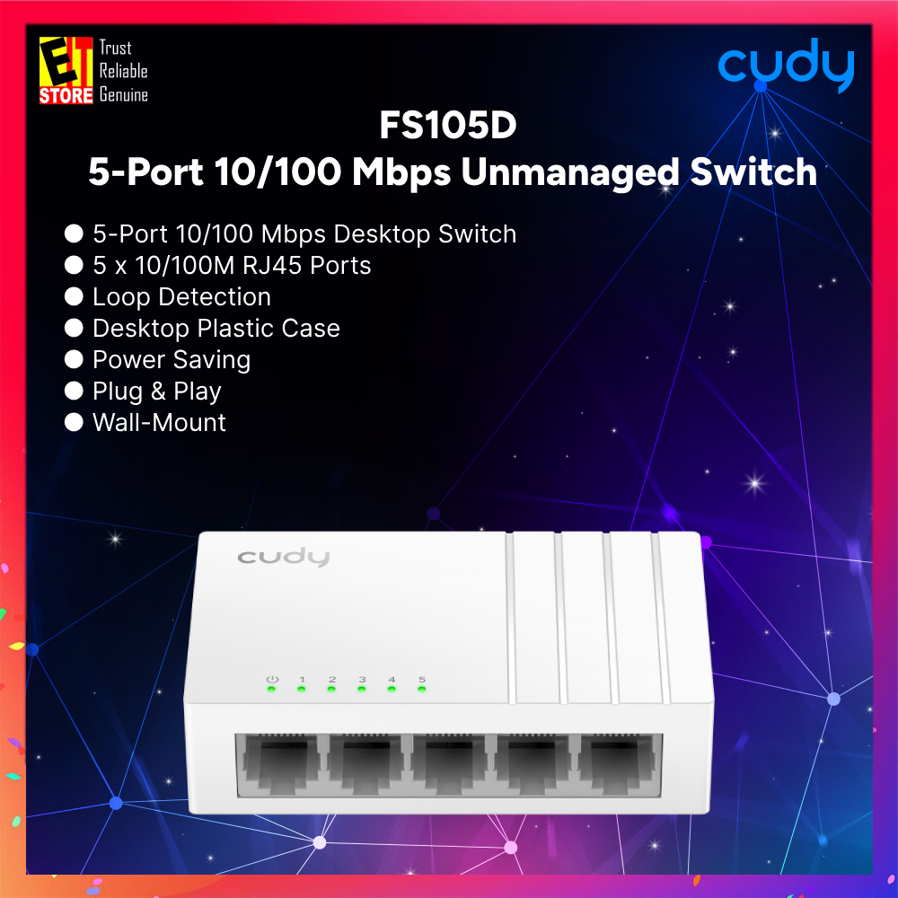 Cudy FS105D - 5-Port 10/100 Mbps Unmanaged Switch