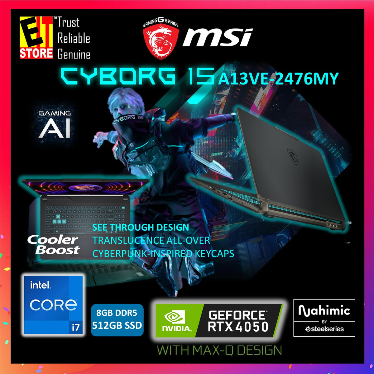 MSI Laptop Cyborg 15 A13VE-2476MY AI Gaming (i7-13620H/16GB DDR5/512GB SSD/6GB RTX 4050/15.6" IPS 144HZ FHD/ W11/BAG)