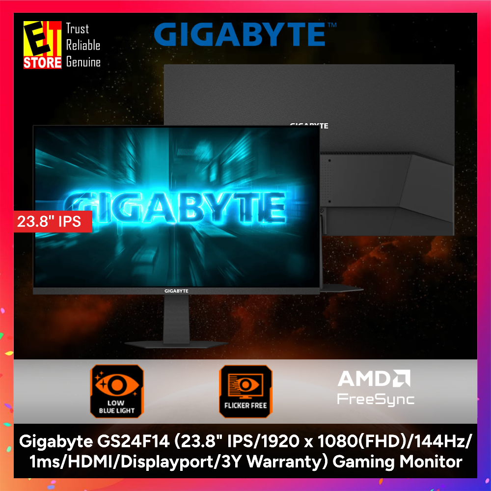 Gigabyte GS24F14 (23.8" IPS/1920 x 1080(FHD)/144Hz/1ms/HDMI/Displayport/3Y Warranty) Gaming Monitor
