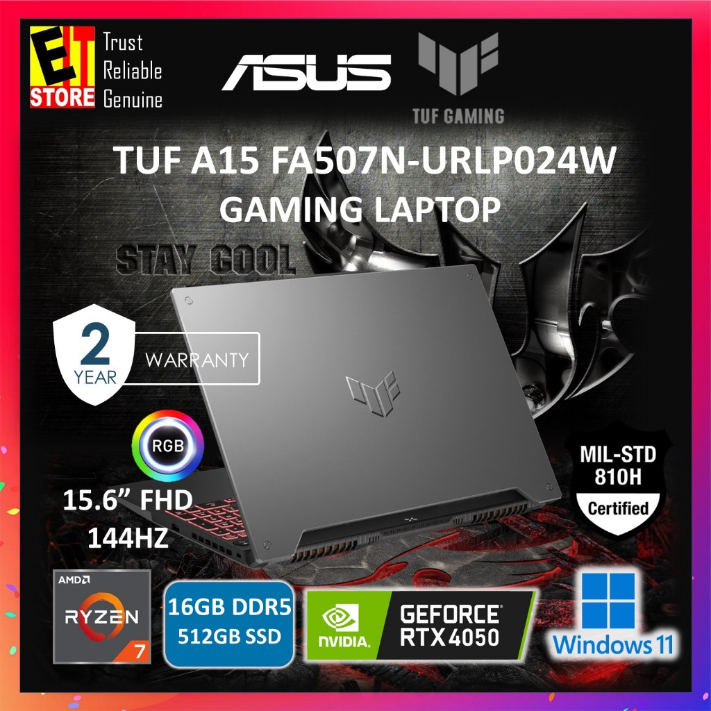 ASUS  LAPTOP TUF A15 GAMING FA507N-URLP024W (RYZEN 7 7435HS/16GB/512GB/RTX4050 6GB/15.6 IPS FHD 144HZ/RGB/W11/BAG/2Y)