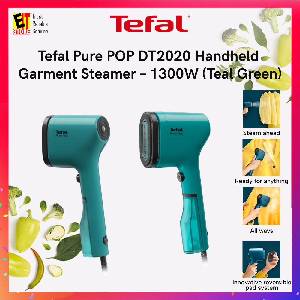 Tefal Pure POP DT2020 Handheld Garment Steamer – 1300W (Alpine Blue/Coral Red/Teal Green - DT2020G0/DT2022G0/DT2024G0)