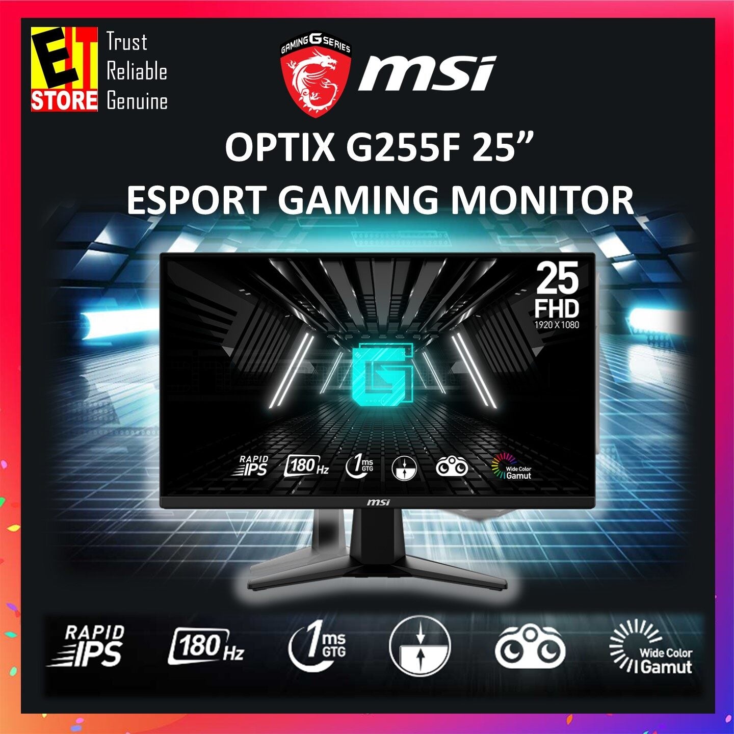 MSI MONITOR G255F 25" / MAG 275F 27"  ESPORT GAMING MONITOR - IPS , FHD, 180HZ 1MS GTG, AMD FREESYNC , DP & HDMI X2 ( 3YRS WARRANTY)