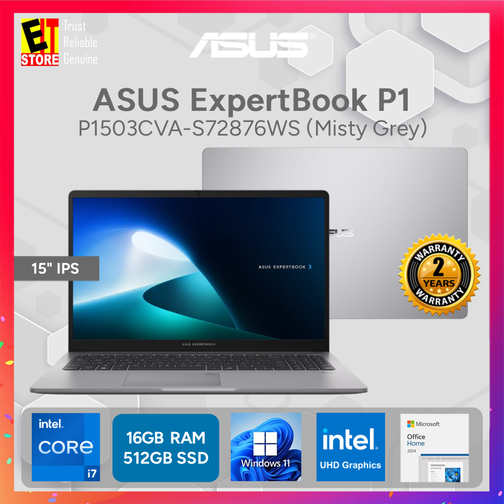 ASUS Laptop ExpertBook P1 P1503CVA-S72876WS (INTEL CORE 7-240H/16GB /512GB SSD/Intel UHD/15.6" FHD/Off Home 2024/W11/FINGERPRINT SENSOR/ 1.6KG WEIGHT /BAG/2YRS)