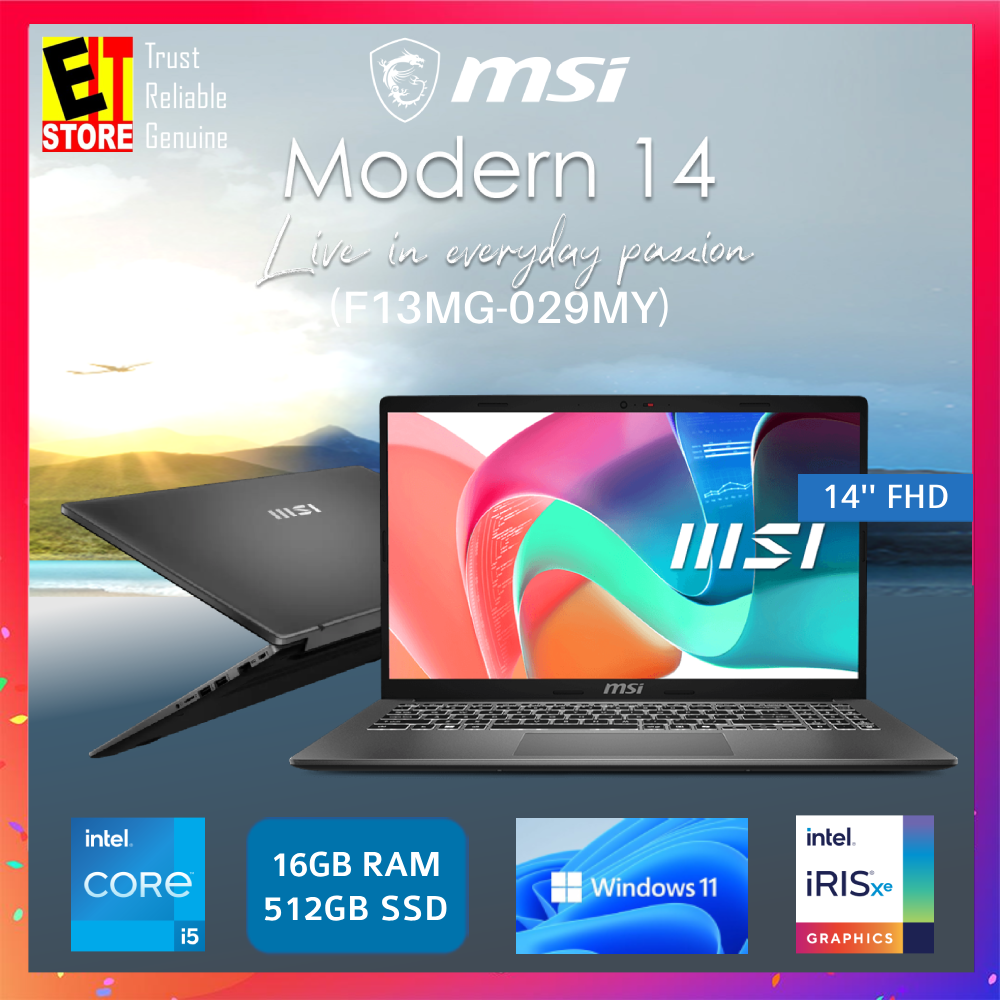 MSI MODERN 14 F13MG-029MY (i5-1335U/16GB/512GB SSD/Intel Iris Xe/14" FHD/W11/2Y/MSI SLEEVE BAG) Laptop