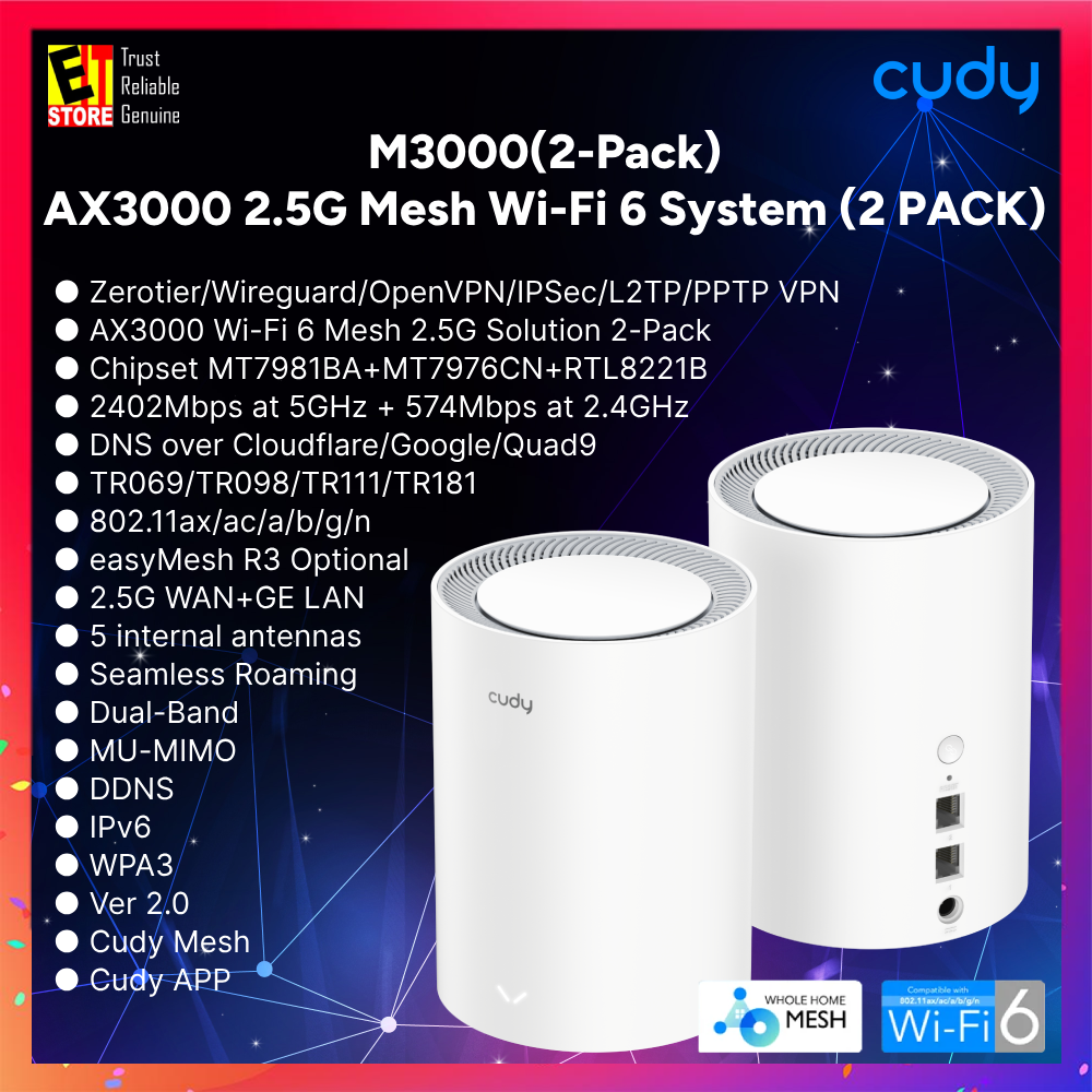 Cudy M3000 - AX3000 2.5G Mesh Wi-Fi 6 System (2 PACK)