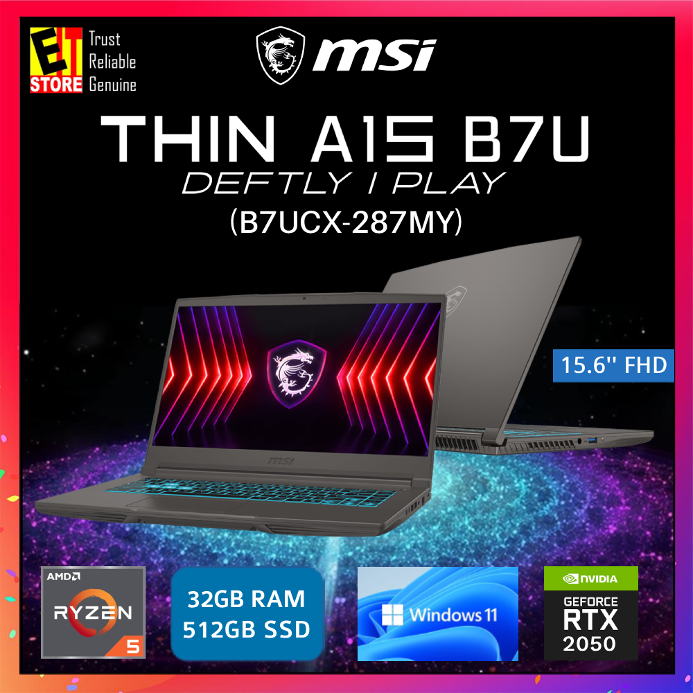 MSI Thin A15 B7UCX-287MY (RYZEN 5-7535HS/8GB OR 16GB DDR5 /512GB SSD/15.6'' FHD 144HZ /NVIDIA RTX2050 4GB/ W11/BAG / 2Y) Gaming Laptop