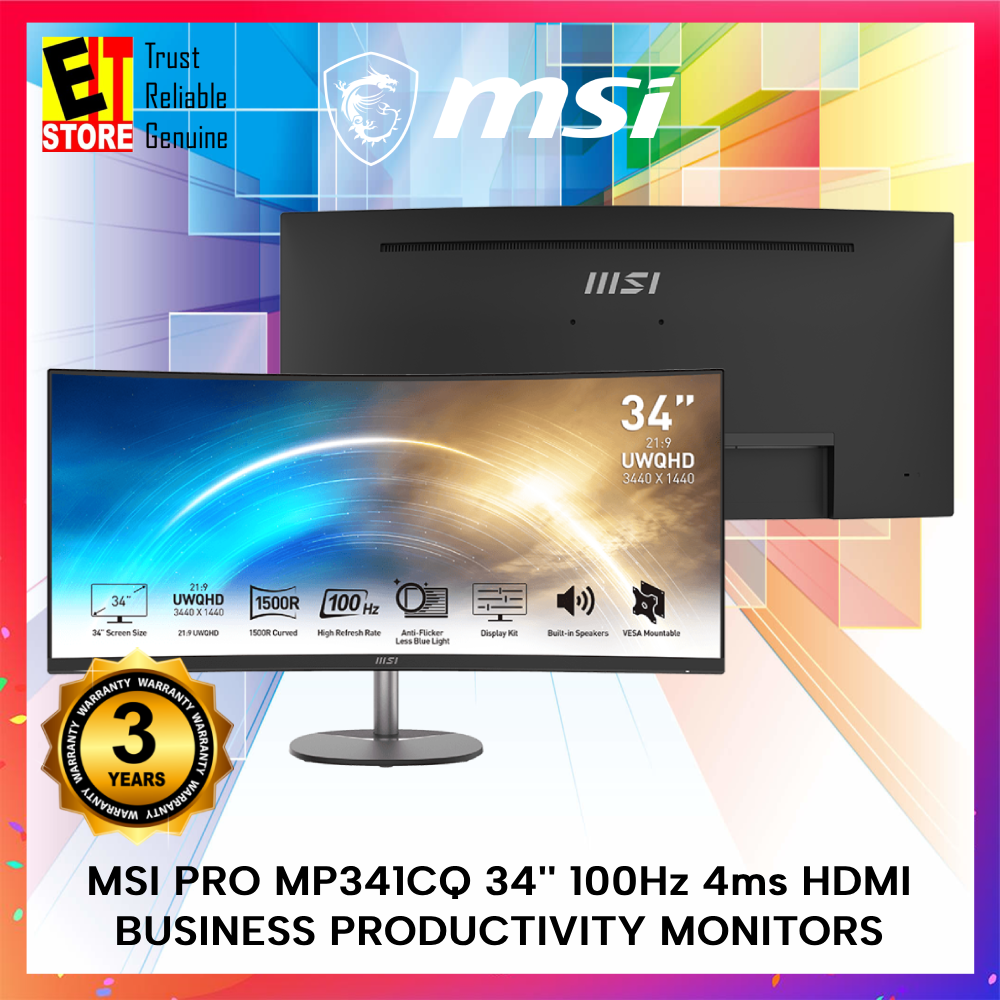 MSI PRO MP341CQ BUSINESS PRODUCTIVITY MONITORS (34''/UWQHD/3440X1440/100Hz/4ms/HDMI/FreeSync)