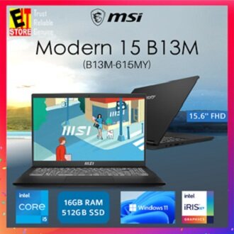 MSI Laptop Modern 15 B13M-615MY (INTEL 13TH GEN I5-1335U/16GB RAM/512GB SSD/Iris Xe Graphics/15.6" FHD IPS /OFF H&S 2021/ W11/SLEEVE BAG/2YRS WARRANTY)