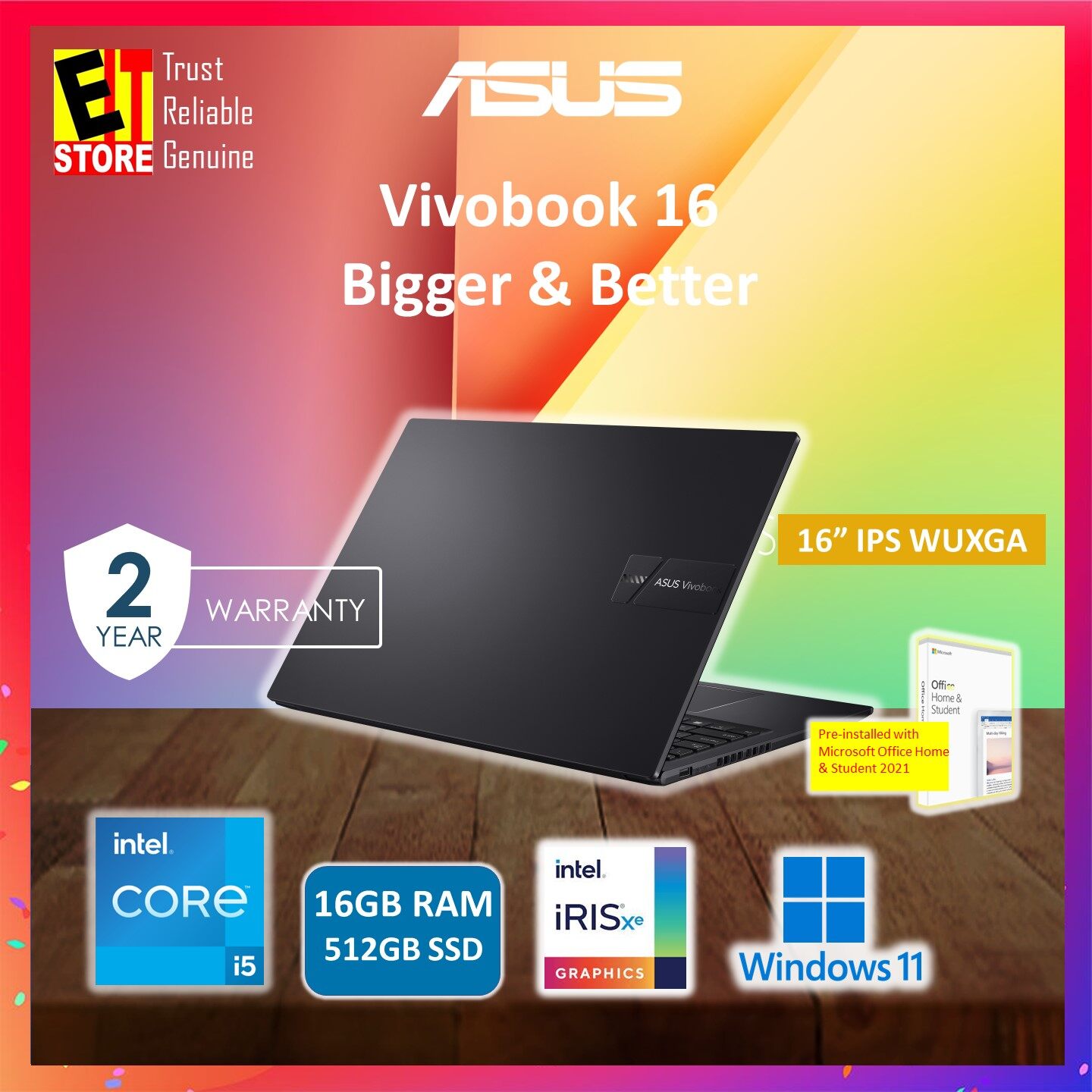 ASUS Vivobook 16 A1605Z-AMB2153WSM (i5-12500H/16GB/512GB SSD/16'' WUXGA IPS /Intel Iris Xᵉ Graphics/ OFF H&S 2021/ W11/ BACKPACK /2Y) Laptop