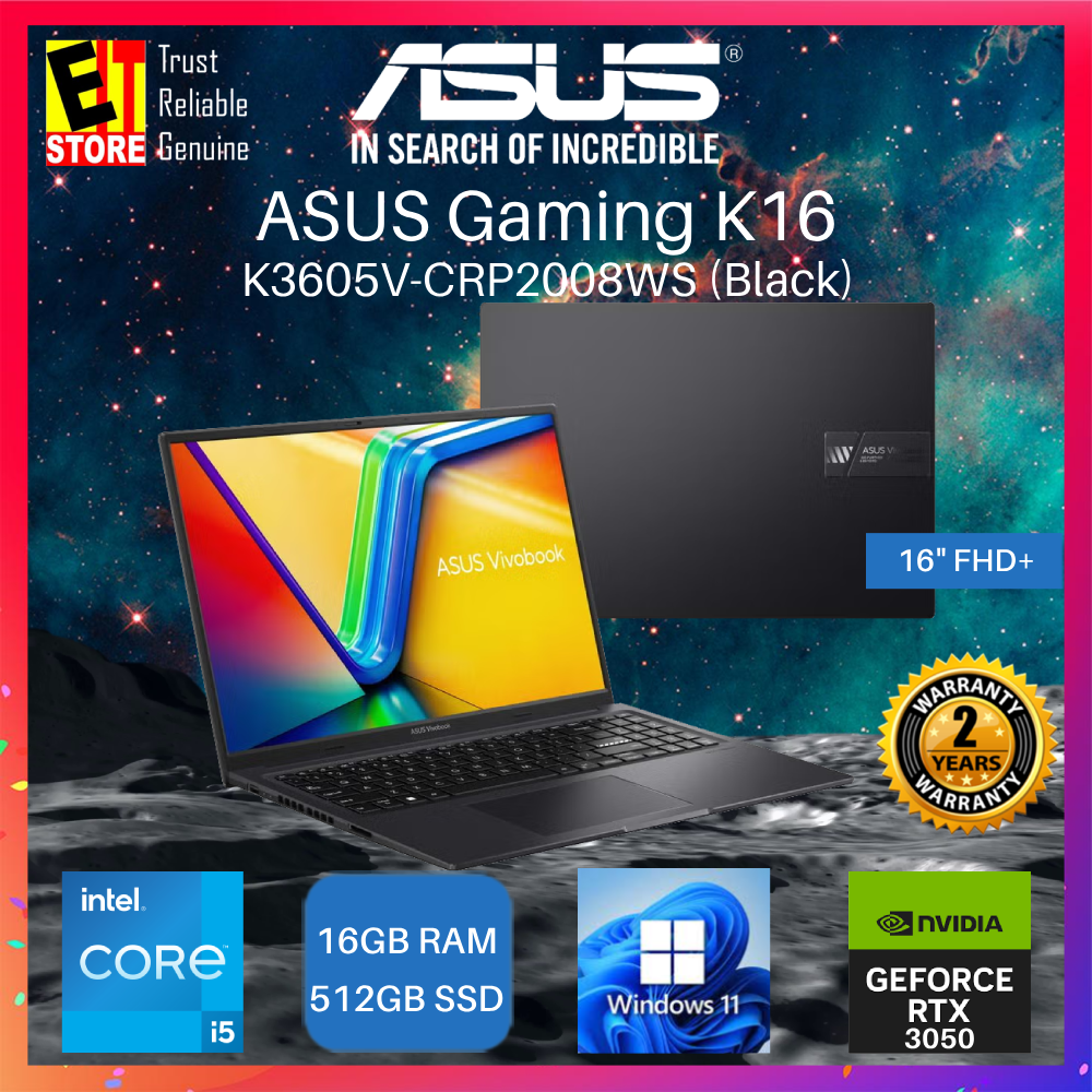 ASUS GAMING K16 AI LAPTOP K3605V-CRP2008WS (i5-13420H/16GB/512GB SSD/16" FHD+ 144Hz/NVIDIA RTX3050 4GB/OFF HOME 2024 /W11/BAG /2Y)
