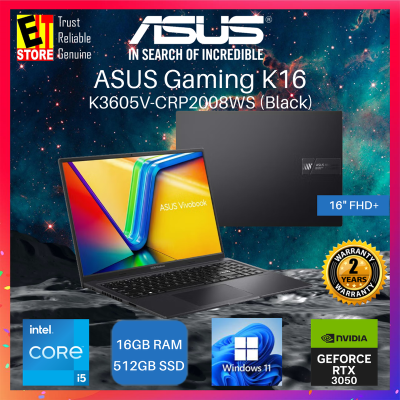 ASUS GAMING K16 AI LAPTOP K3605V-CRP2008WS (i5-13420H/16GB/512GB SSD/16" FHD+ 144Hz/NVIDIA RTX3050 4GB/OFF HOME 2024 /W11/BAG /2Y)