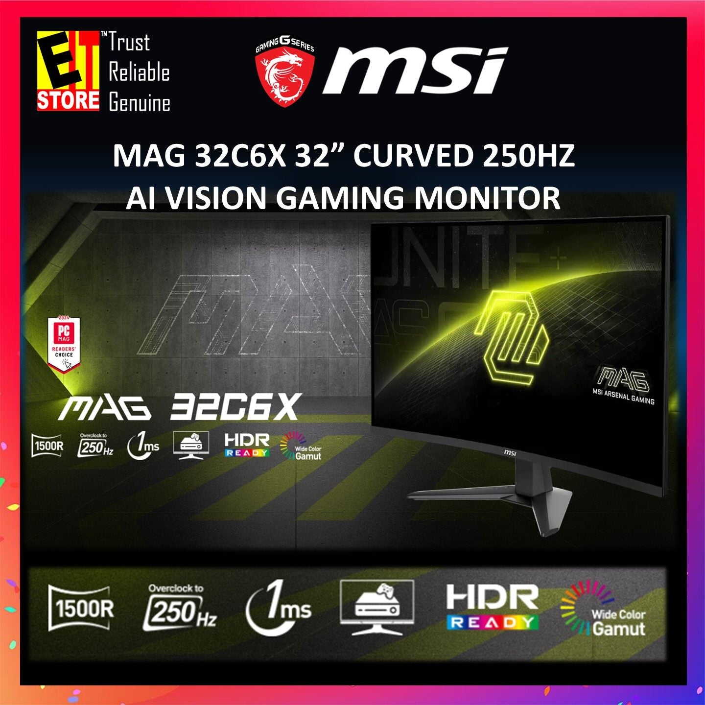 MSI MONITOR OPTIX G27C4X GAMING 27 / 32" CURVED 1ms 250HZ REFRESH RATE/FHD & HDR READY/HDMI X2 & DP | AMD FREE SYNC - ESPORT GAMING MONITOR 3YEARS WARRANTY