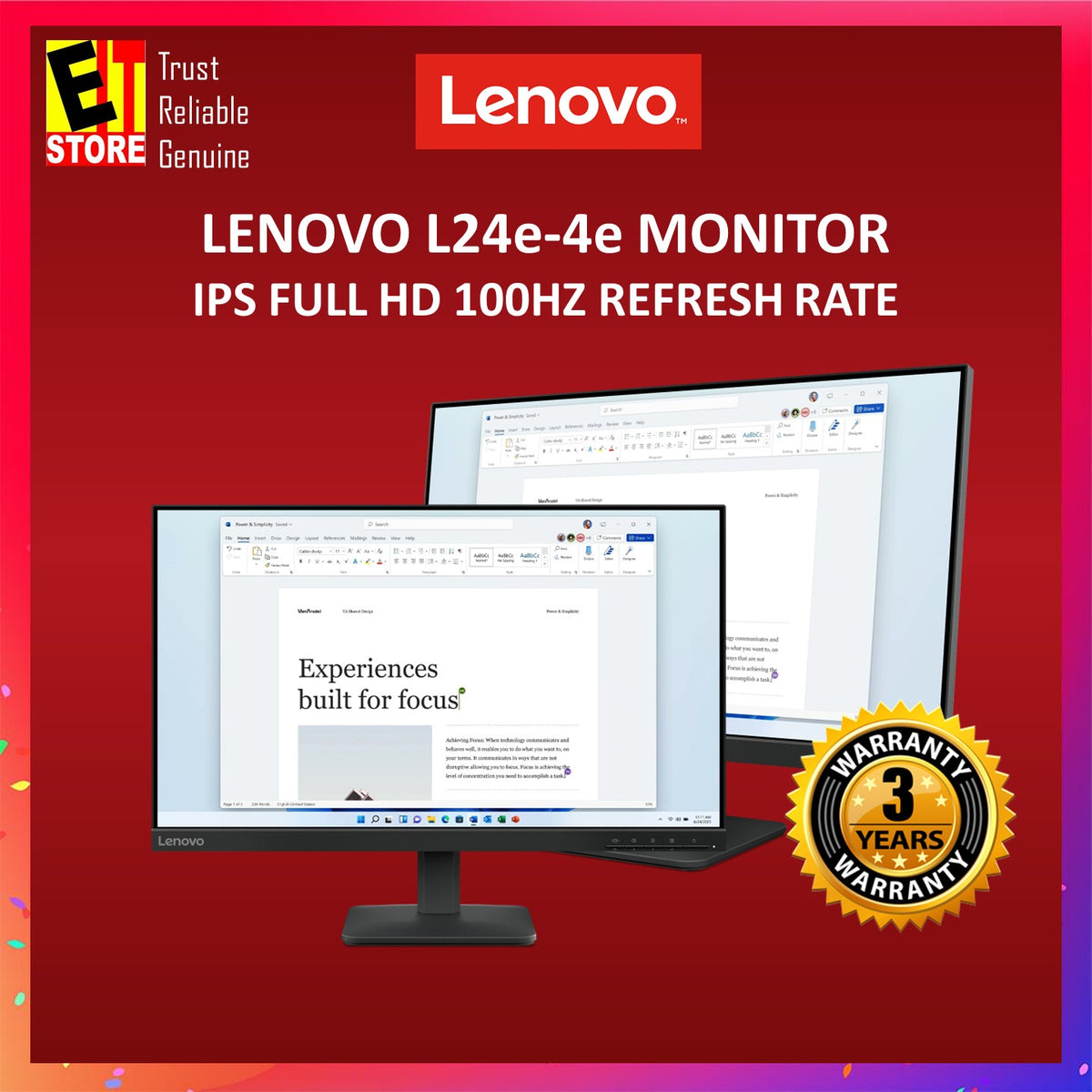 Lenovo L24-4e (23.8"/ WLED / 1ms / IPS / HDMI / 1920 x 1080 / 100Hz) Monitor 68C2KAC1MY