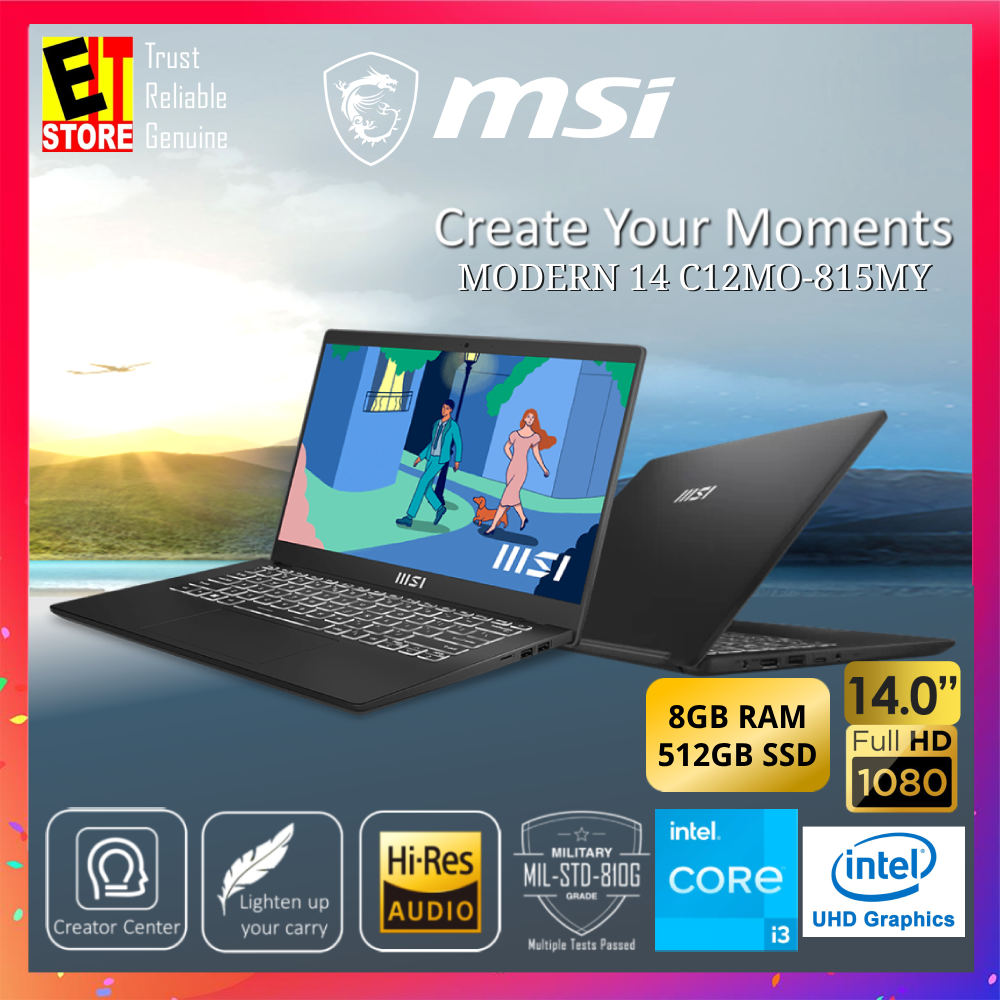 MSI Laptop Modern 14  C12MO-815MY (I3-1215U / 8GB/ 512GB SSD/14" IPS FHD /UHD Graphics/ OFF H&S 2021/ W11/2Y/Sleeve Bag)