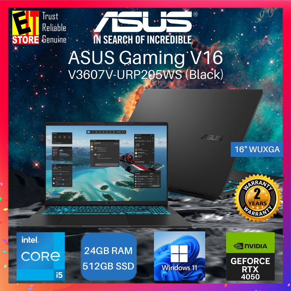 ASUS LAPTOP GAMING V16 V3607V-URP205WS (INTEL CORE 5 210H /16GB  OR 32GB /512GB SSD/16" WUXGA 144HZ / 6GB NVIDIA RTX 4050 /OFF HOME 2024 +M365 BASIC/W11/BAG/2YRS)