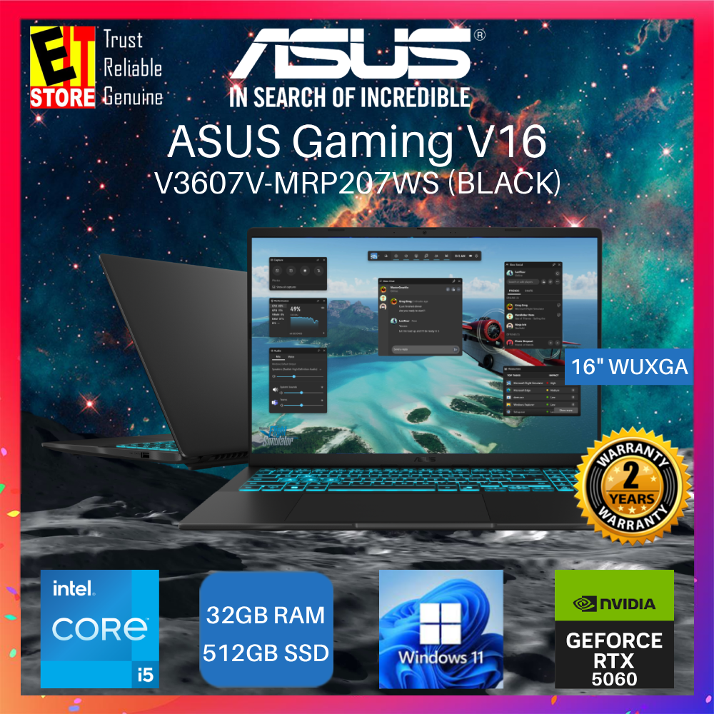 ASUS Gaming V16 V3607V-MRP207WS (Intel Core 5 210H/16GB OR 32GB DDR5 /512GB SSD/16 WUXGA "(1920 x 1200) 144HZ /RTX5060 8GB GDDR7/OFF HOME 2024 /W11/2Y) Gaming Laptop