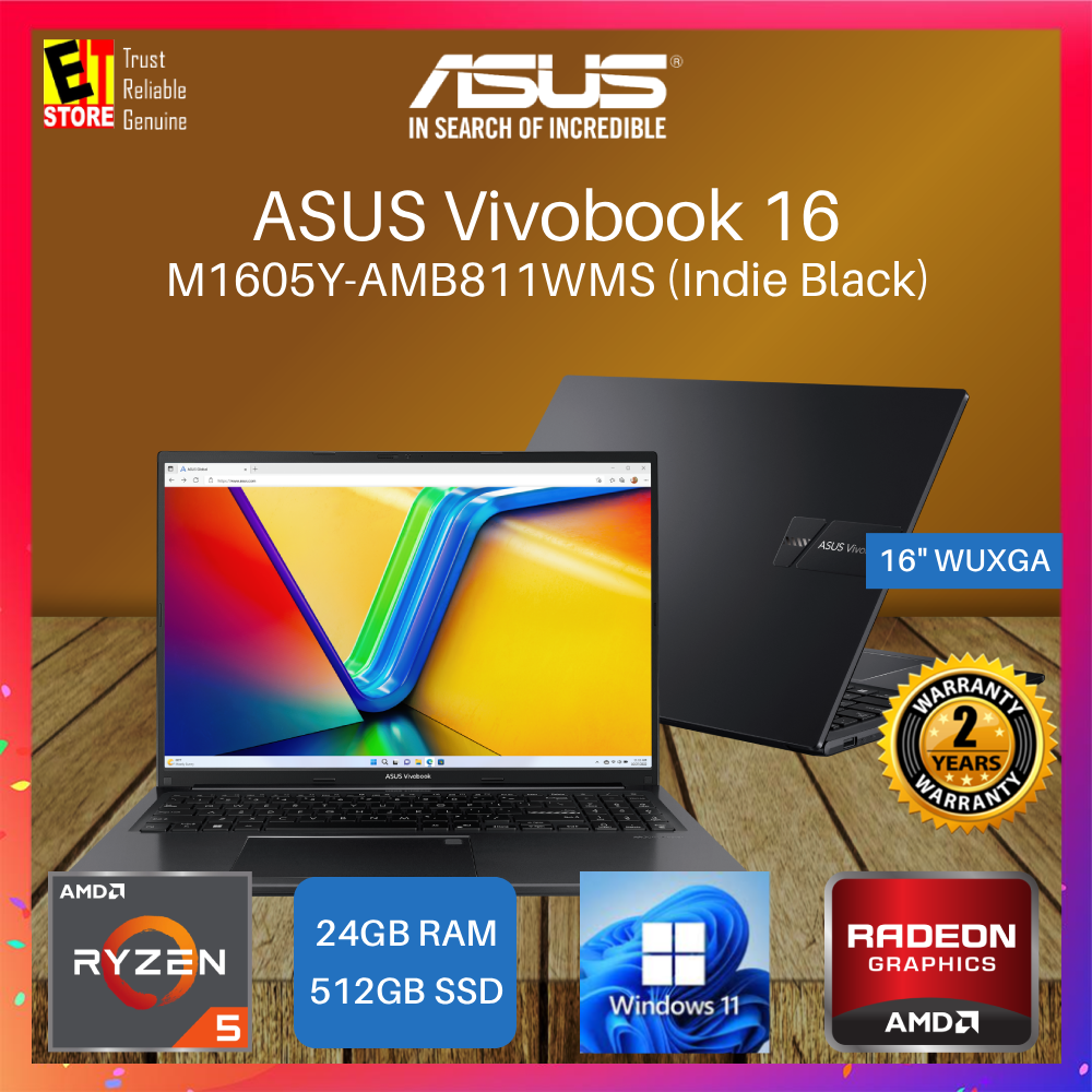 ASUS LAPTOP Vivobook 16 M1605Y (RYZEN 5-7430U /16GB /512GB SSD/ Radeon Graphics/ 16.0" IPS WUXGA/ OFF HOME 2024 +M365 BASIC/ FINGE RPRINT SENSOR /W11/2Y/BAG)