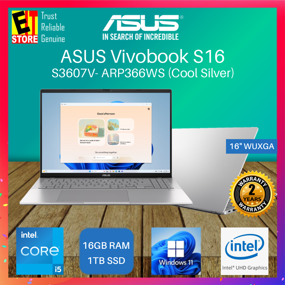 ASUS Vivobook S16 S3607V-ARP366WS ( Intel Core 5 210H /16GB/1TB SSD/16 IPS  WUXGA (1920 x 1200) /Intel UHD Graphics/ OFFICE HOME 2024 + 365 BASIC /1.59kg weight /W11/BAG/ 2Y) Laptop