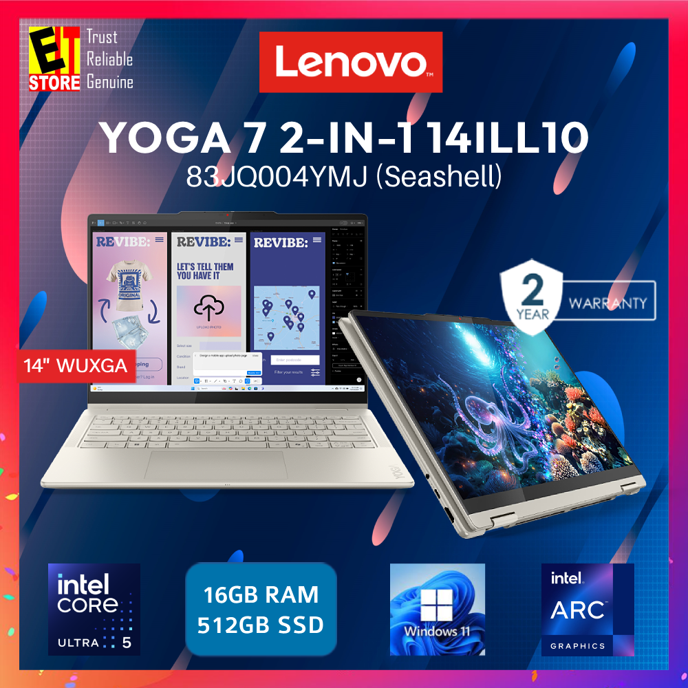 Lenovo Yoga 7 2-in-1 AI Laptop 83JQ004YMJ (Intel Core Ultra 5 226V/16GB/512GB SSD /14" OLED WUXGA TOUCH SCREEN /Intel Arc Graphics/ OFFICE HOME 2024 /YOGA DIG PEN / 1.38KG LIGHT WEIGHT/W11/BAG/ 2Y) Copilot+ AI PC