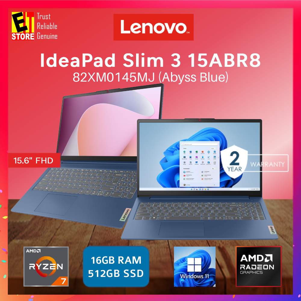 Lenovo Laptop IdeaPad Slim 3 (RYZEN 7 5825U/ 16GB/512GB SSD/15.6 IPS FHD/RADEON GRAPHICS/OFF HOME 2024 +BASIC 365/FINGER PRINT READER/W11/BACKPACK/2Y) IPS3 82XM0145MJ/ 82XM0146MJ