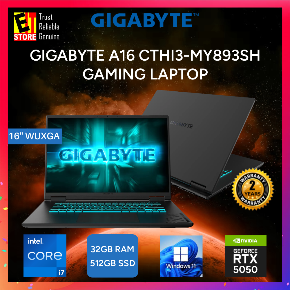 Gigabyte Gaming A16 CTHI3-MY893SH (i7-13620H/16GB DDR5 /512GB SSD/16" IPS WUXGA 165HZ / NEW NVIDIA RTX5050 8GB GDDR7/ GiMATE AI/ W11/BAG/ 2Y) Gaming Laptop