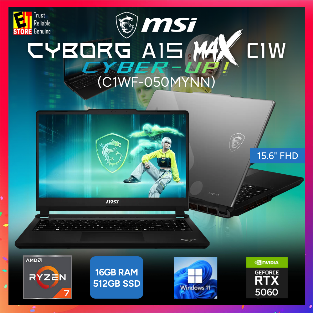 MSI GAming Laptop Cyborg A15 Max AI C1WF-050MY (Ryzen 7 170/16GB/512GB SSD/15.6" FHD 144HZ/RTX5060 8GB /W11/BAG/2Y)