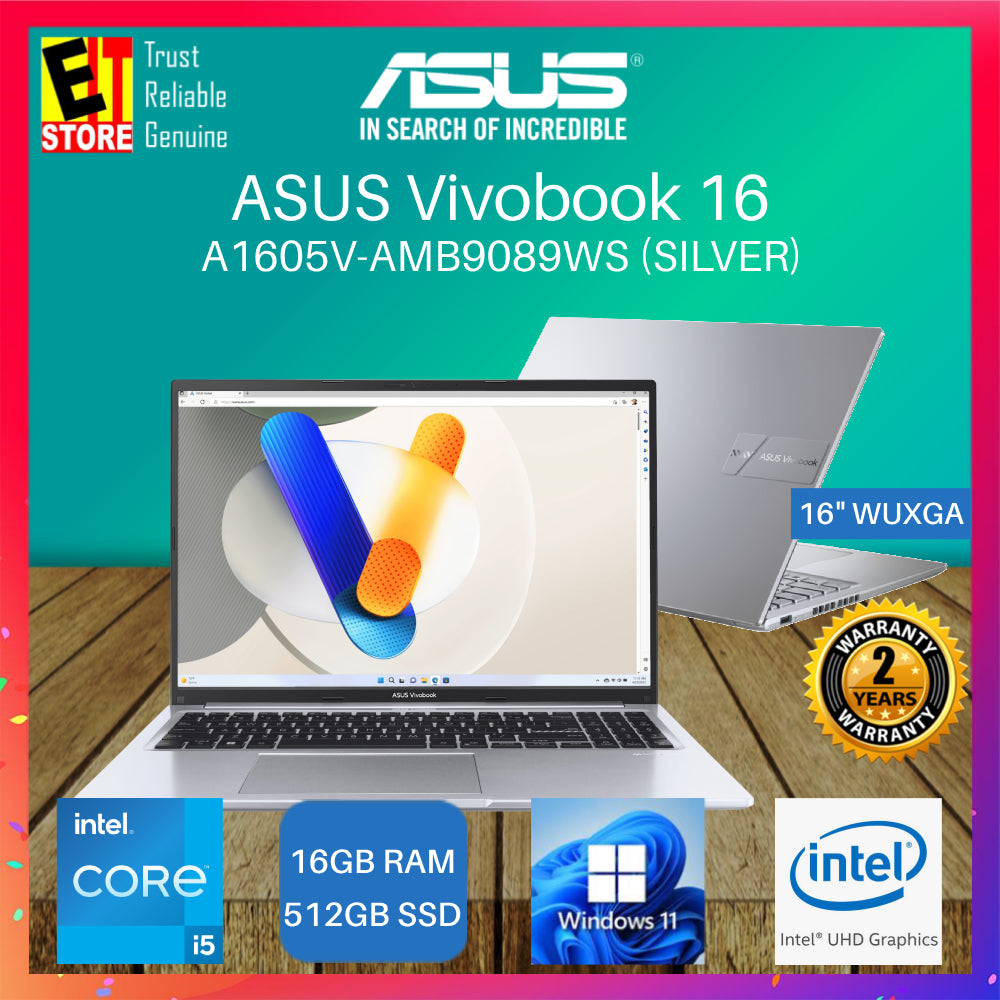 ASUS Laptop Vivobook 16 (INTEL I5-13420 /16GB/512GB SSD/ INTEL UHD Graphics/16.0" IPS WUXGA/ Off M365 + HOME 2024/W11/ BACKPACK/2Y) A1605V-AMB9089WS/A1605V-AMB9088WS