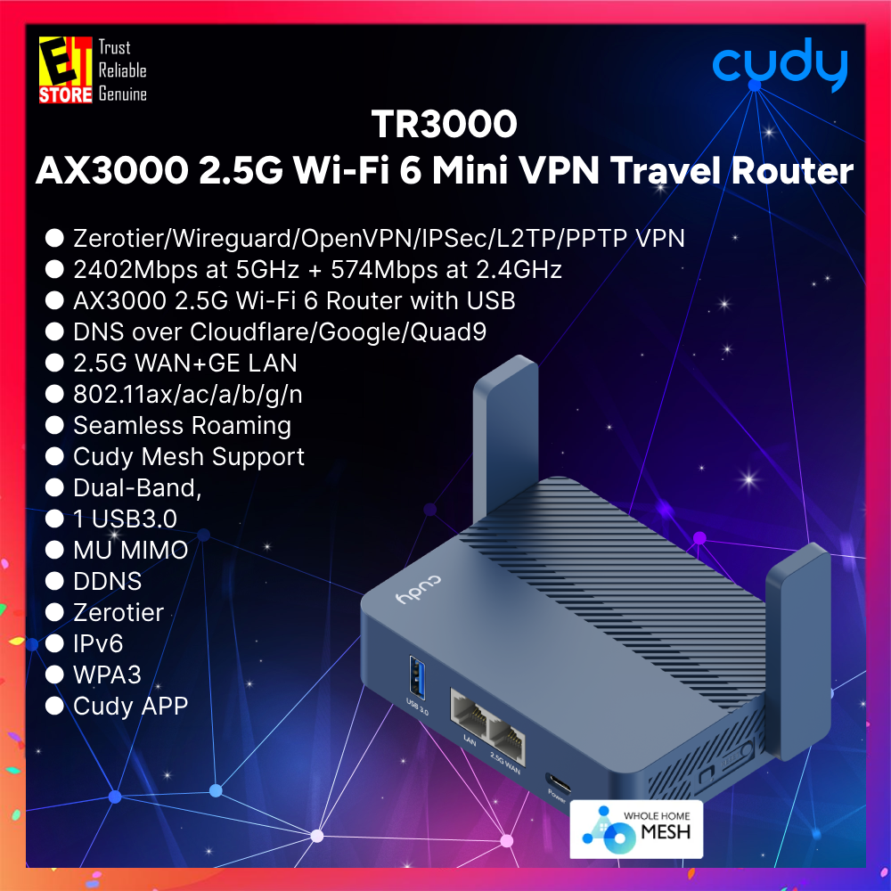 Cudy TR3000 - AX3000 2.5G Wi-Fi 6 Mini VPN Travel Router