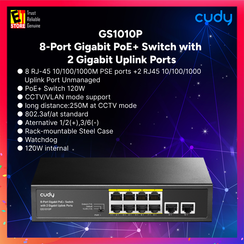 Cudy GS1010P - 8-Port Gigabit PoE+ Switch with 2 Gigabit Uplink Ports