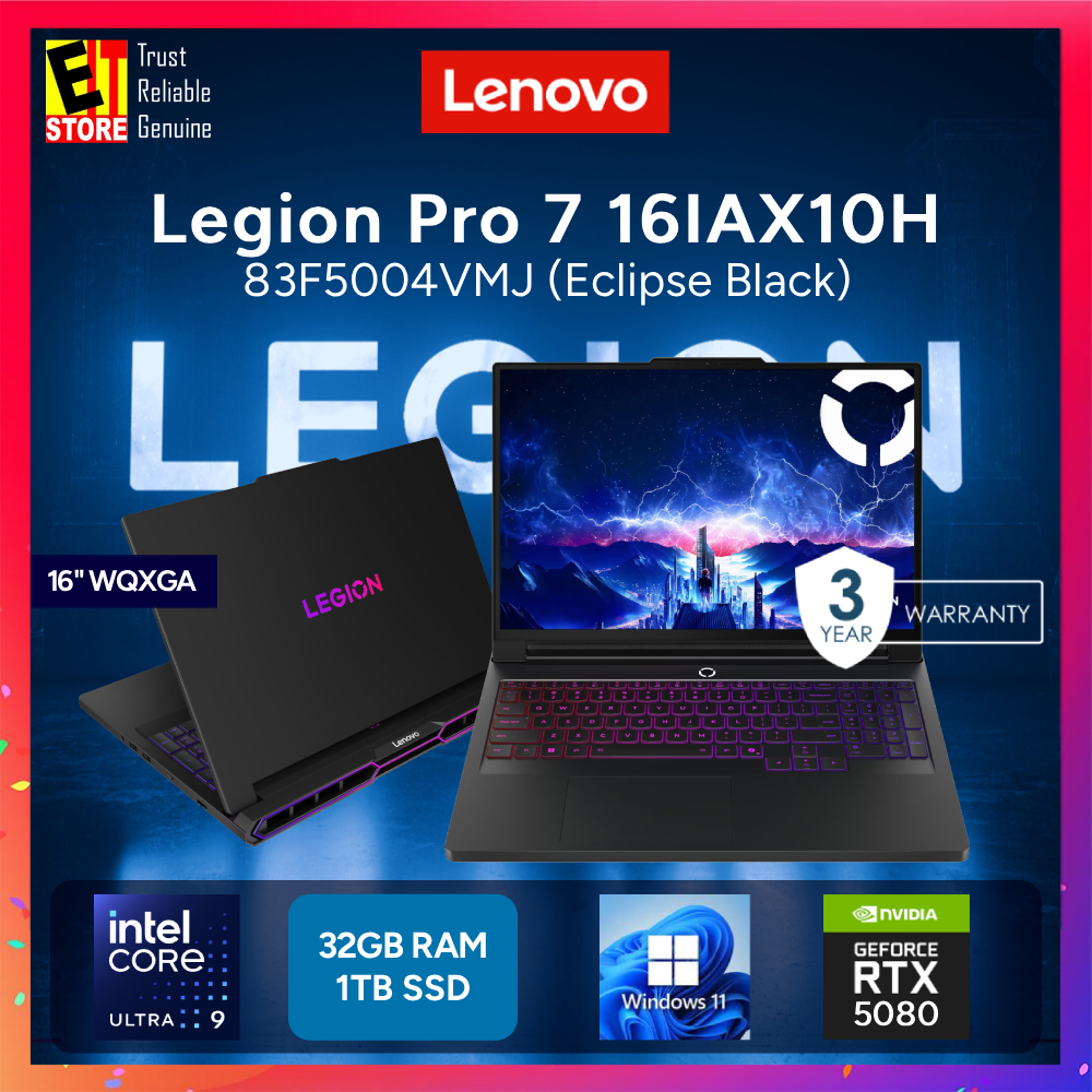 Lenovo Legion Pro 7 AI Gaming Laptop 83F5004VMJ (Intel Ultra 9 275HX /32GB OR 64GB DDR5 /1TB SSD / 16" OLED WQXGA 240HZ /NVIDIA RTX5080 16GB/RGB KEY /W11/BACKPACK 3Y)