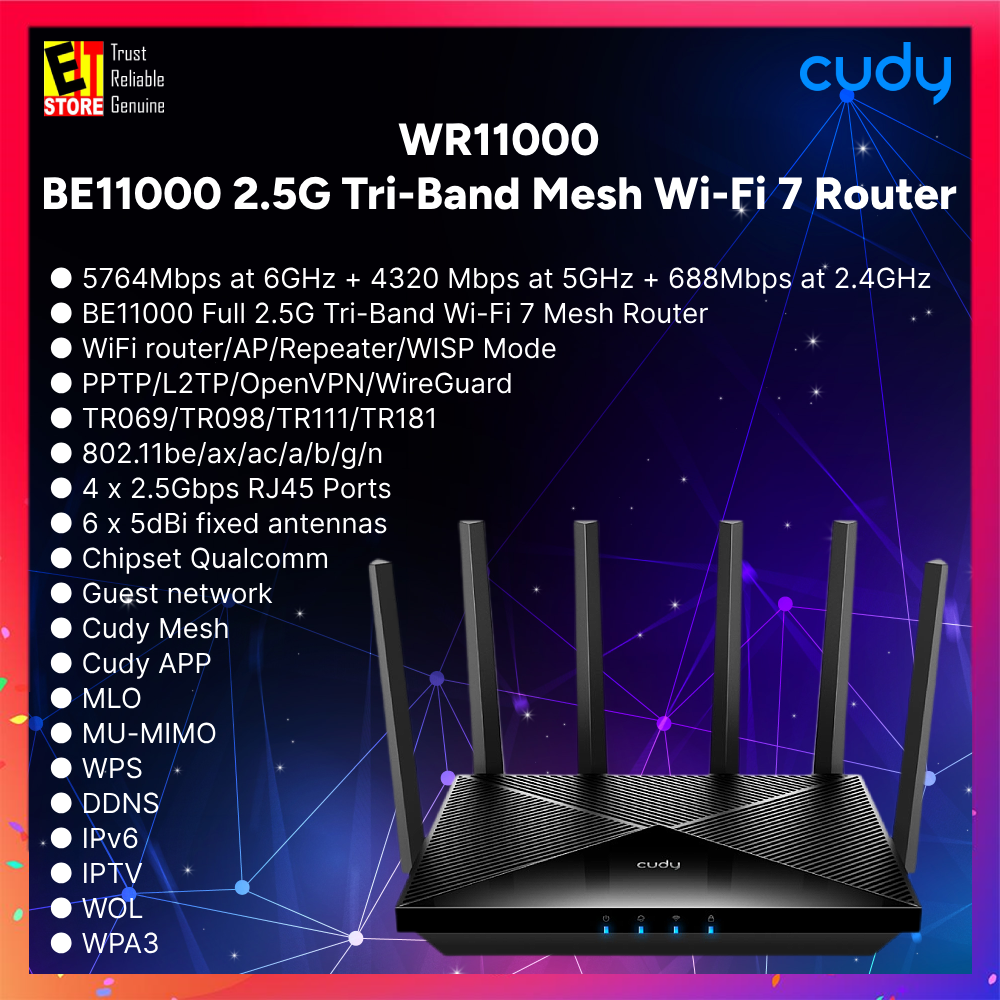 Cudy WR11000 - BE11000 2.5G Tri-Band Wi-Fi 7 Mesh Router