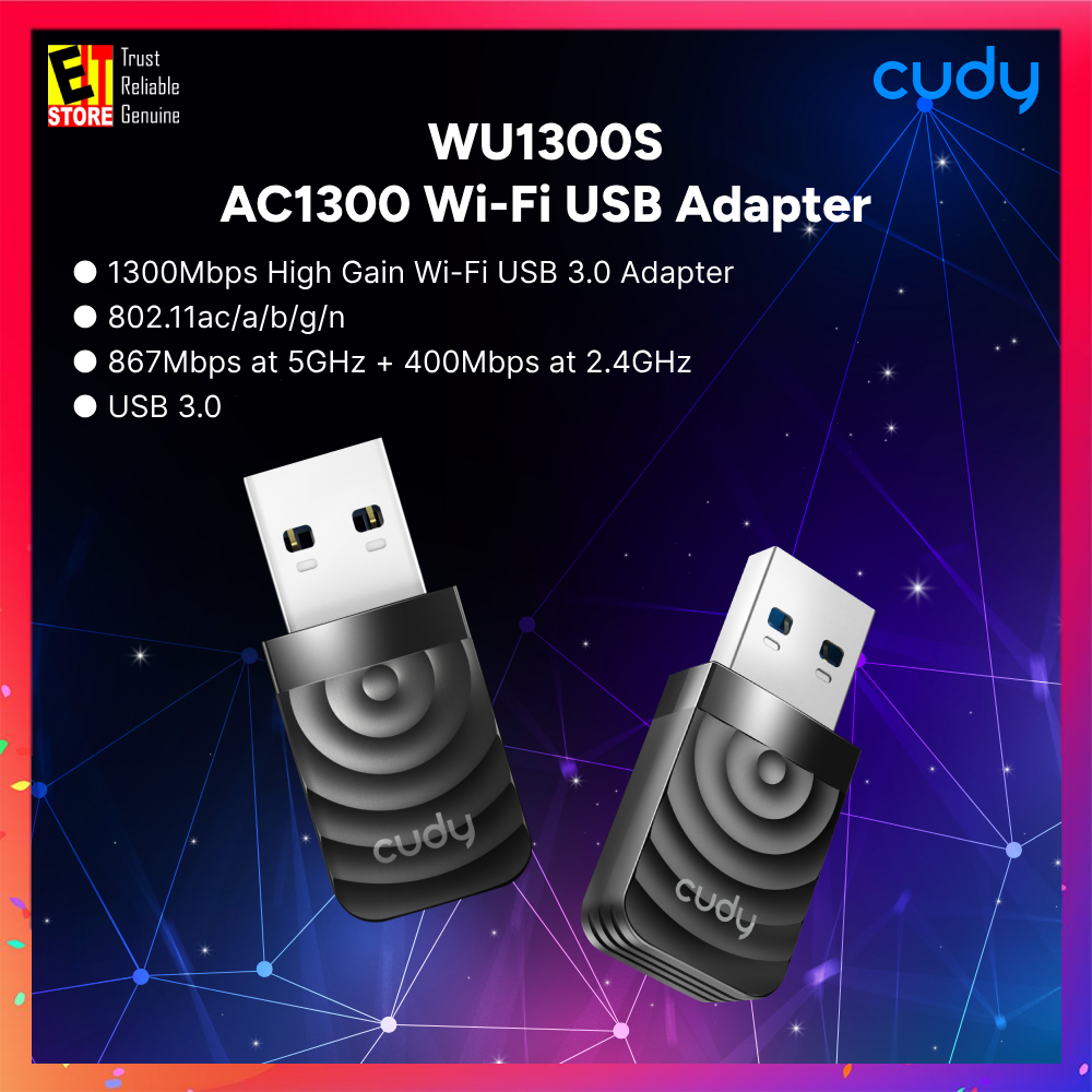 Cudy WU1300S - AC1300 Wi-Fi USB Adapter (5 GHz Wi-Fi Speed : 867 Mbps/2.4 GHz Wi-Fi Speed : 400 Mbps)