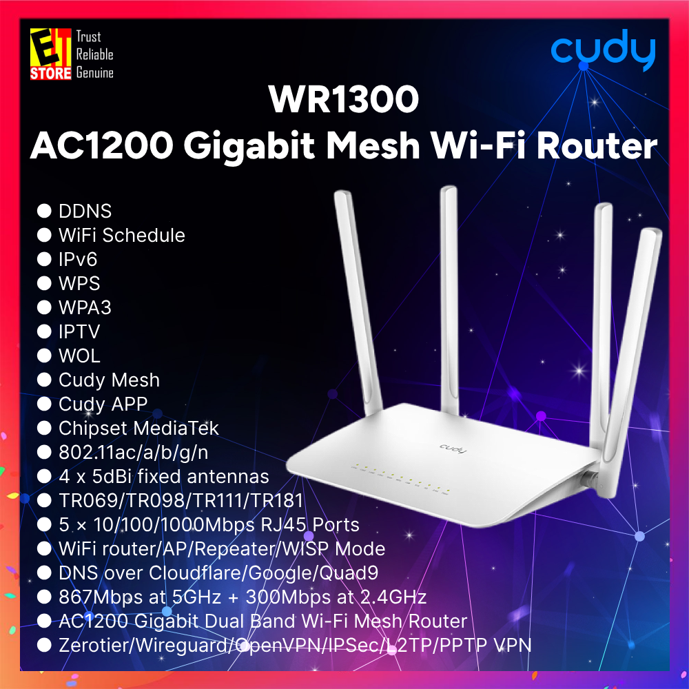 Cudy WR1300 - AC1200 Gigabit Wi-Fi Mesh Router