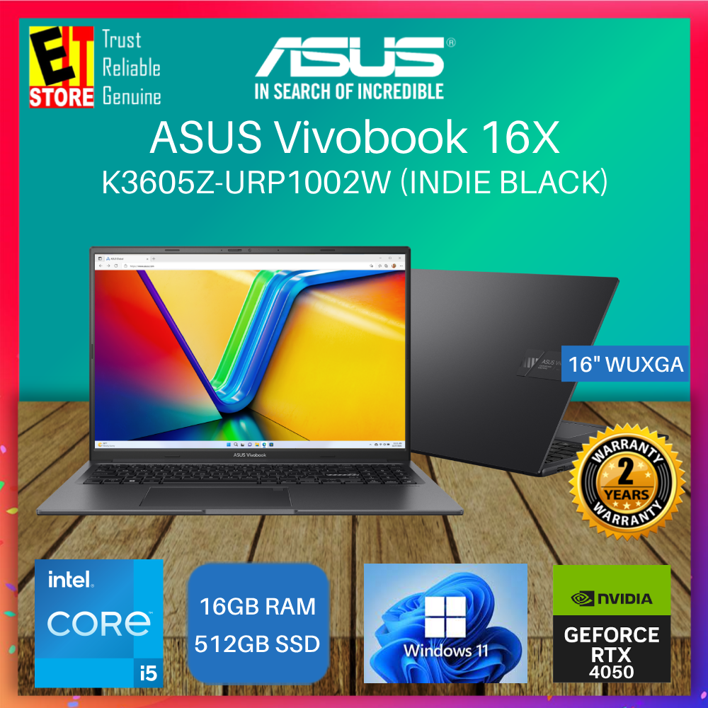 ASUS Vivobook 16X CREATOR LAPTOP K3605Z-URP1002W (i5-12500H /16GB/512GB SSD/NVIDIA RTX4050 6GB Graphics/16" 2K 144HZ /W11/1.8KG ULTRA LIGHT/BAG/2Y)