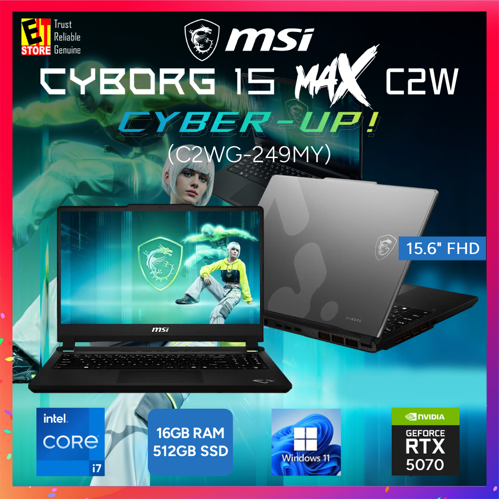 MSI Cyborg 15 Max AI C2WG-249MY(Intel Core 7 240H/16GB OR 32GB DDR5 /512GB SSD/15.6" FHD 144HZ /NVIDIA RTX5070 8GB/W11/BAG/2Y) Gaming Laptop