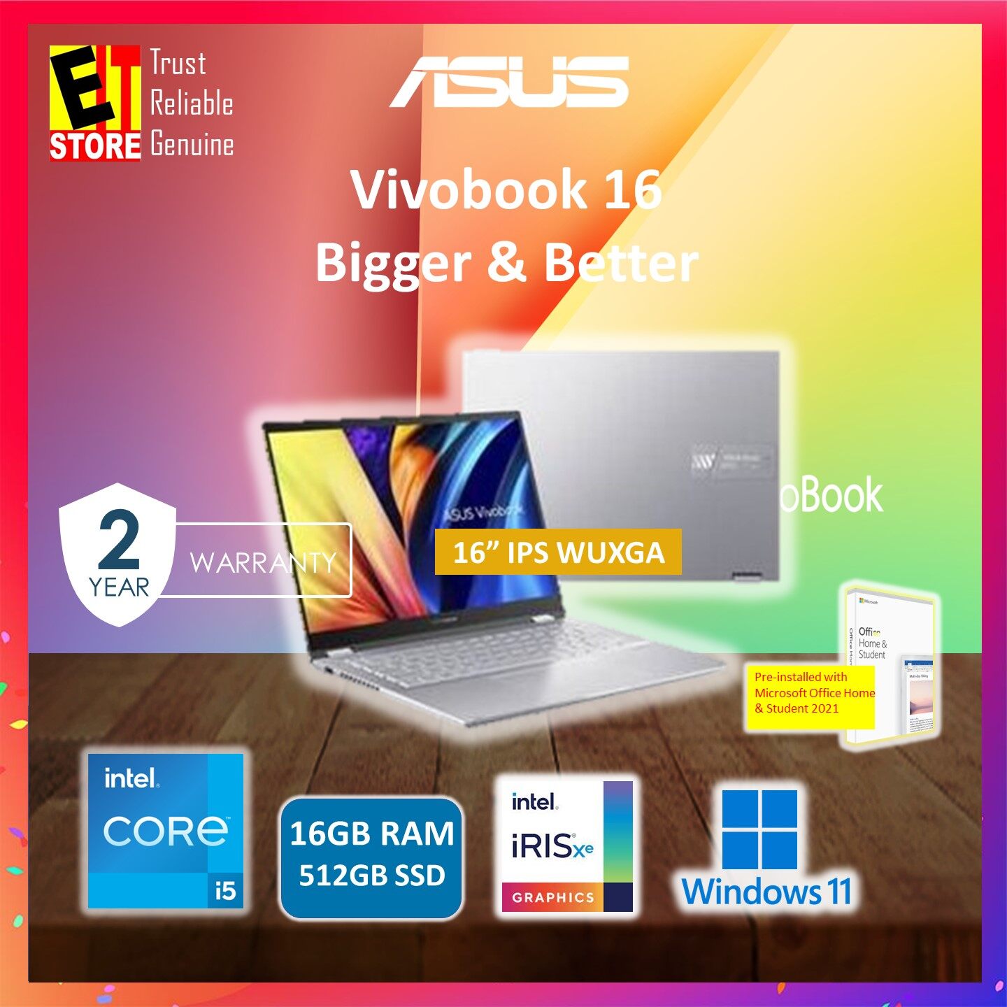 ASUS Vivobook 16 A1605Z-AMB2153WSM (i5-12500H/16GB/512GB SSD/16'' WUXGA IPS /Intel Iris Xᵉ Graphics/ OFF H&S 2021/ W11/ BACKPACK /2Y) Laptop