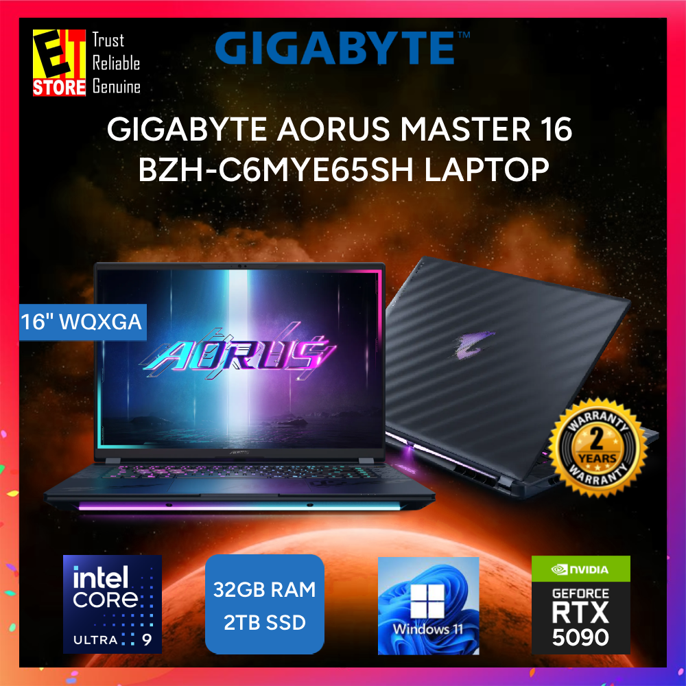 Gigabyte AORUS MASTER 16 BZH-C6MYE65SH (Intel Core Ultra 9 275HX/32GB/2TB SSD/RTX5090 24GB GDDR7/16" WQXGA OLED 240Hz/ RGB KEYBOARD/ GiMATE SMART AI/W11/BAG/2Y) Laptop + GIGABYTE GS32QCA 32" CURVED MONITOR