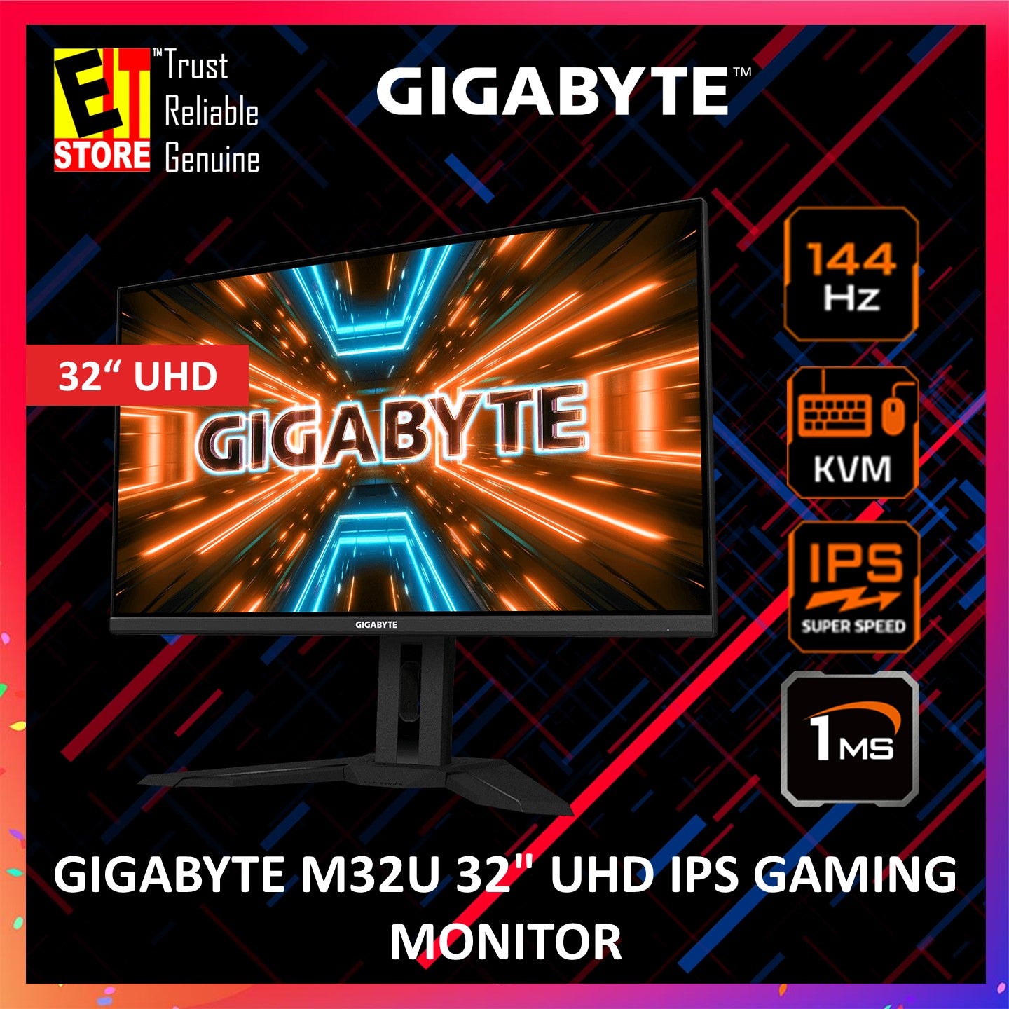 GIGABYTE M32U 32" UHD IPS GAMING MONITOR (1MS/144HZ REFRESH RATE/HDMI 2.1 SUPPORT 4K/BUILT-IN SPEAKER)