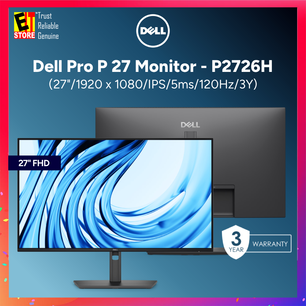 DELL MONITOR 27  IPS FHD 100Hz - P2726H / USB 3.2 upstream 4 x USB 3.2 downstream/ PIVOT ,SWIVEL, TILT, HEIGHT ADJUSTABLE /3YRS WARRANTY