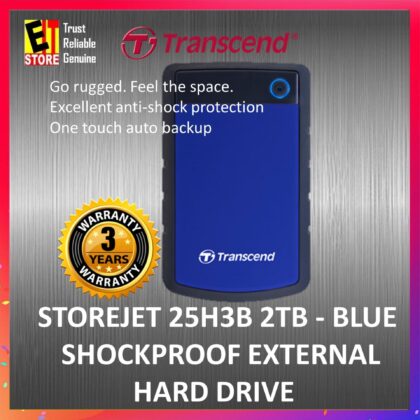 TRANSCEND Storejet 25H3B USB 2TB Rugged External Hard Disk Drive Portable HDD (Blue)