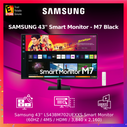 Samsung 43″ LS43BM702UEXXS Smart Monitor – M7 Black (60Hz/4ms/VA/3,840 x 2,160)